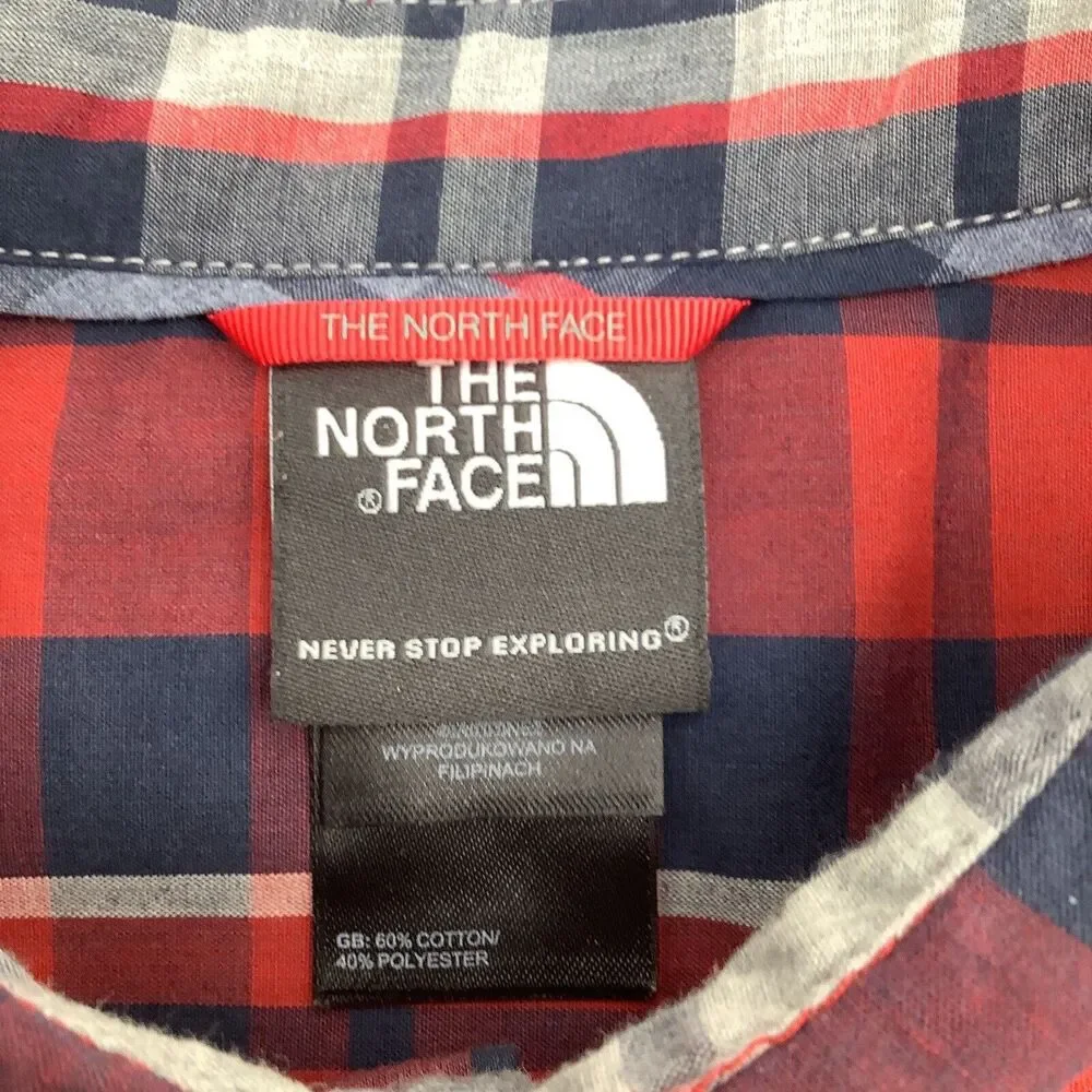 The North Face Mens Short Sleeve Snap‎ Button Shirt Red Plaid Size Large